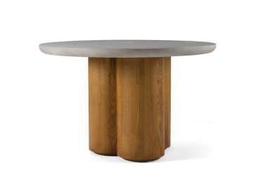 Bateman - Modern Faux Concrete + Walnut Round Dining Table