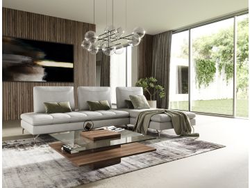 Bazzar - Italian Right Facing Grey Leather Sectional Sofa