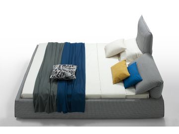 Queen Otago Modern Grey Fabric Eastern King Bed w/ Adjustable Headrests