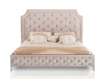 Leilah Transitional Tufted Beige Fabric Bed