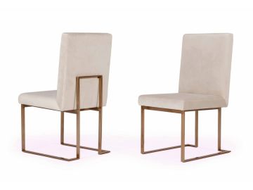 Fowler - Modern Beige and Brass Velvet Dining Chair Set of 2