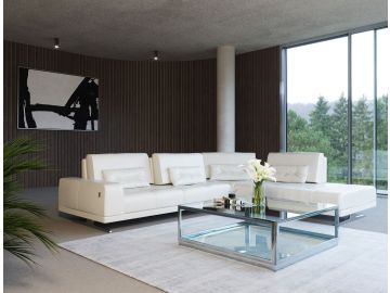 Bellagio Italian Modern White Leather RAF Chaise Sectional Sofa