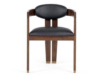 Belton - Modern Black Vegan Leather + Brown Oak Dining Chair