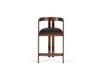Belton - Modern Black Vegan Leather + Brown Oak Counter Chair