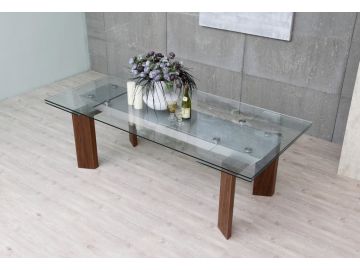 Bijou Contemporary Extendable Walnut & Glass Dining Table