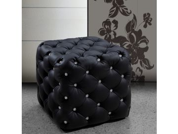 Nina Black Eco-Leather Pouf With Crystals