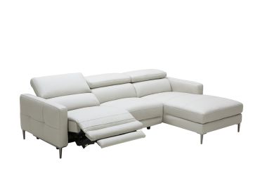 Booth - Modern Light Grey Leather Right Facing Sectional Sofa with Recliner