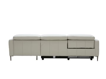 Booth - Modern Light Grey Leather Right Facing Sectional Sofa with Recliner