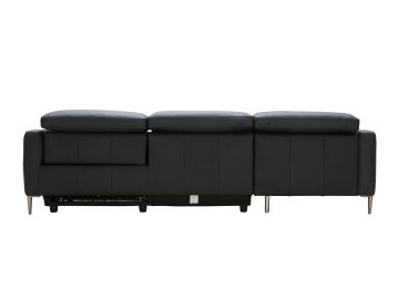 Booth Modern Black Leather Sectional w/ Electric Recliner