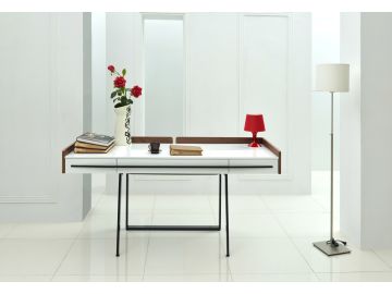 Branton Mid-Century White & Walnut Office Desk