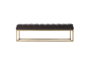 Bridger - Modern Brown Vegan Leather + Brass Dining Bench
