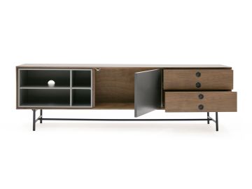 Bronson Mid-Century Modern Walnut & Grey TV Stand