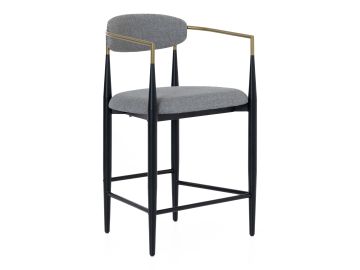 Buchtel - Mid-Century Modern Medium Grey + Gold Arm + Black Counter Chair