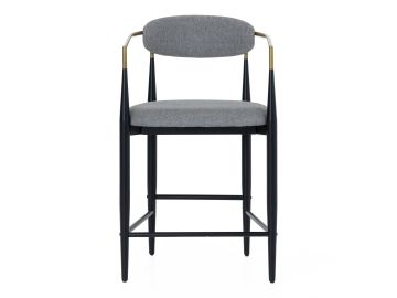 Buchtel - Mid-Century Modern Medium Grey + Gold Arm + Black Counter Chair