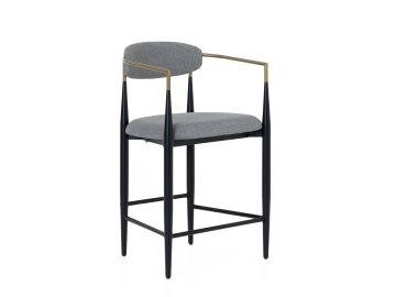 Buchtel - Mid-Century Modern Medium Grey + Gold Arm + Black Counter Chair