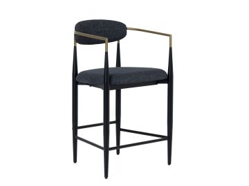 Buchtel - Mid-Century Modern Dark Grey + Gold Arm + Black Counter Chair