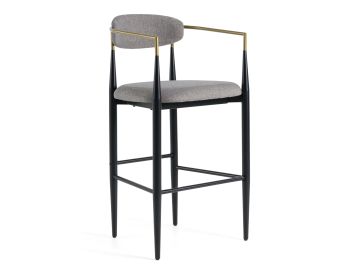 Buchtel - Mid-Century Modern Medium Grey + Gold Arm + Black Bar Chair