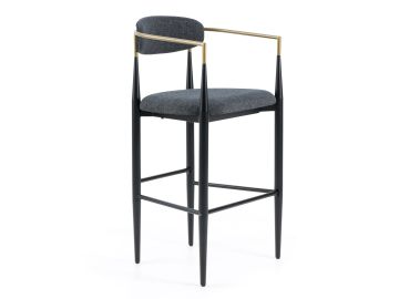 Buchtel - Mid-Century Modern Dark Grey + Gold Arm + Black Bar Chair