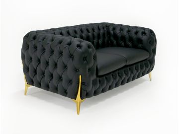 Bunzel - Modern Black Tufted Leather Sofa Set