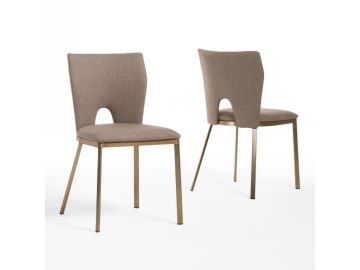 Burton - Modern Beige & Brass Dining Chair Set of 2