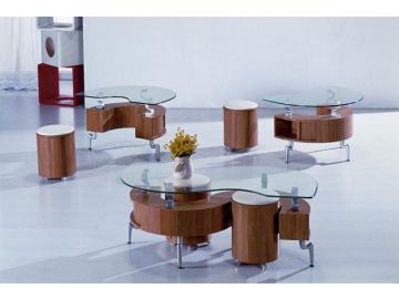 C200 Contemporary Cherry "S" Shaped Coffee Table w/ Glass Top