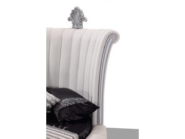 C645 Modern White Bonded Leather Round Bed w/ Mattress