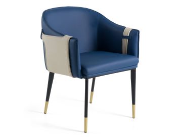 Calderon - Blue & Beige Vegan Leather Dining Chair