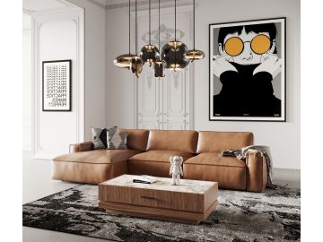 Cambria - Modern LAF Cognac Leather Sectional Sofa