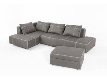 Camden Modern Grey Fabric Sectional & Ottoman