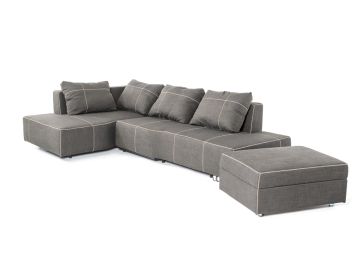 Camden Modern Grey Fabric Sectional & Ottoman