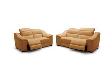 Camellia Modern Power Reclining Leather Taupe Sofa Set