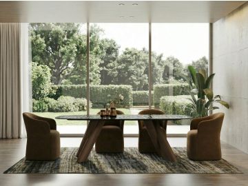 Carnaby - Modern Dark Grey Glass + Walnut Dining Table