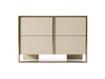 Cartier - Modern Beige Shagreen and Brushed Brass Nightstand