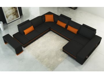 5070C Modern Grey and Orange Leather Sectional Sofa
