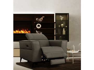 Nella - Modern Dark Grey Leather Armchair w/ Electric Recliner