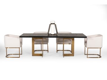 Cheryl Modern Black Acacia & Antique Brass Dining Table