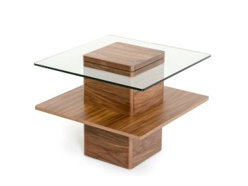 Clarion Mid-Century Walnut and Glass End Table