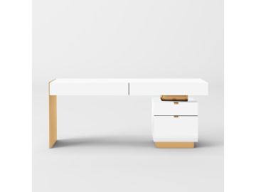 Trahan - Modern Gloss White and Brushed Gold Office Desk