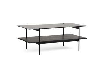 Conley - Mid-Century Modern Grey Glass + Black Ash Coffee Table