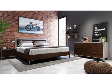 Conner Modern Dark Walnut & Faux Concrete Bed