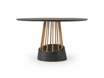Cotopaxi - Modern Charcoal + Brass Round Dining Table
