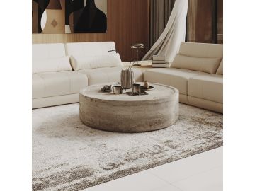 Cozad - Modern Faux Travertine Round Coffee Table