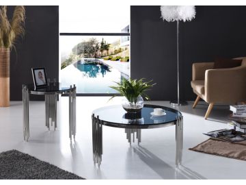 Totem Modern Stainless Steel & Smoked Glass Coffee Table