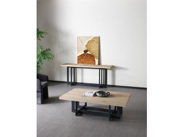 CT8963 - Natural Oak + Black Metal Coffee Table