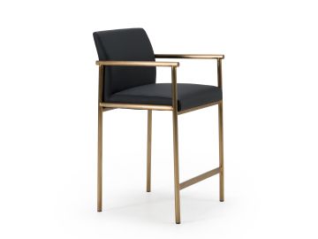 Custer - Modern Black Vegan Leather + Brass Counter Chair