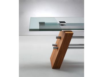 Bounty Contemporary Glass & Walnut Extendable Dining Table