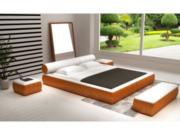 D543 Modern White & Orange Bonded Leather Bed