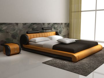 D545 Modern Orange & Black Bonded Leather Bed