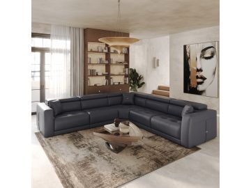 Dalton - Modern Italian Blue Leather Sectional Sofa + Recliners