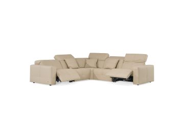 Nizza - Modern Oyster Leather Sectional Sofa + Recliners